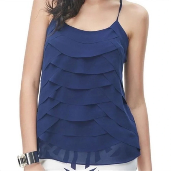 NAKED ZEBRA NAVY RUFFLE TIERED TANK TOP RACERBACK - Picture 1 of 13